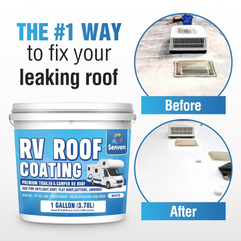 SENVEN RV Roof Sealant RV Roof Coating RV Roof Sealant White 1 Gallon Waterproof Solar Reflective & Leak Repair for Trailers Campers Motorhomes - Image 5